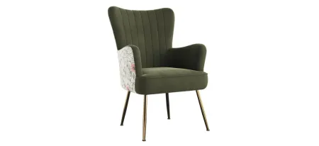 Amera Accent Chair in moss green with floral print by Emerald Home Furnishings