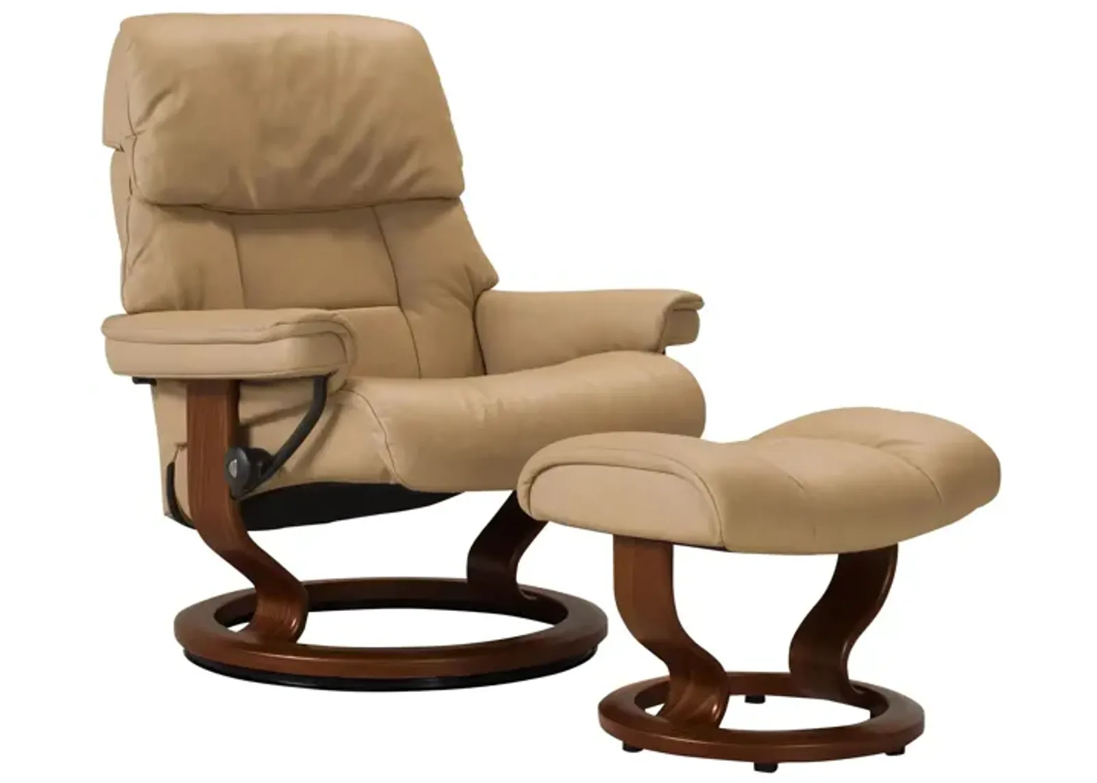 Stressless Ruby Large Leather Reclining Chair and Ottoman in Sand / Brown by Stressless