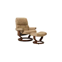 Stressless Ruby Large Leather Reclining Chair and Ottoman in Sand / Brown by Stressless
