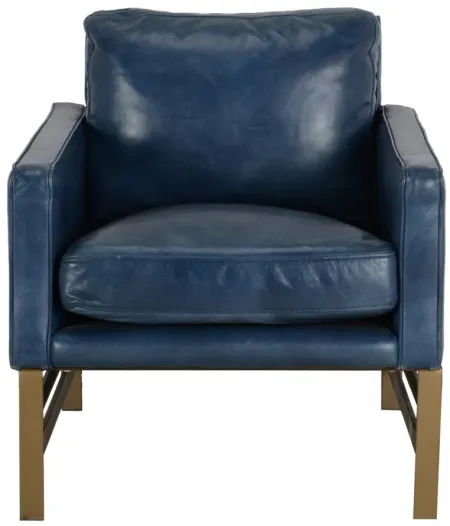 Chazzie Club Chair in Blue upholstery, brass frame by Classic Home