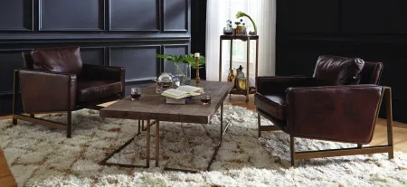 Chazzie Club Chair in Brown upholstery, brass frame by Classic Home