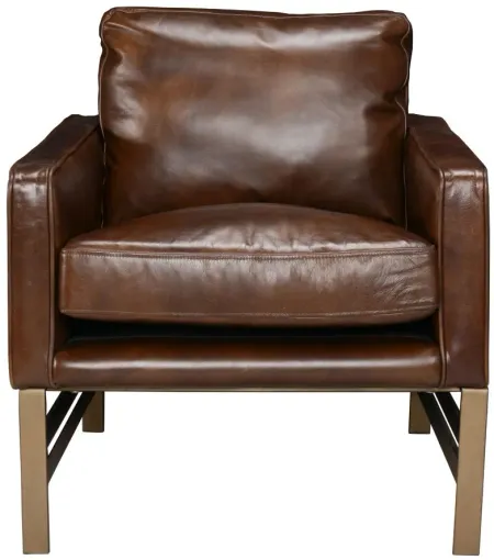 Chazzie Club Chair in Brown upholstery, brass frame by Classic Home
