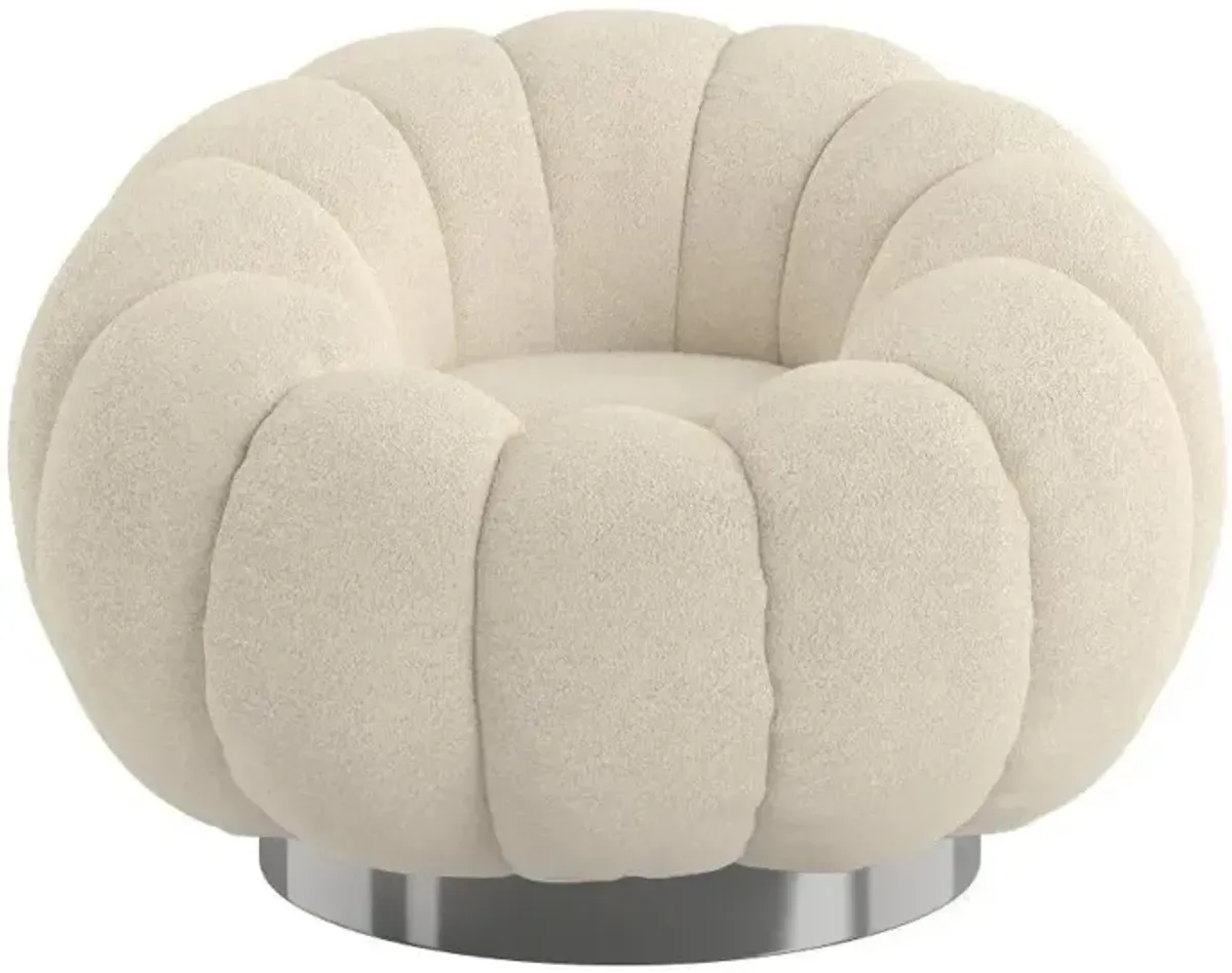 Lily Pumpkin Swivel Accent Chair in Cream Boucle by Emerald Home Furnishings