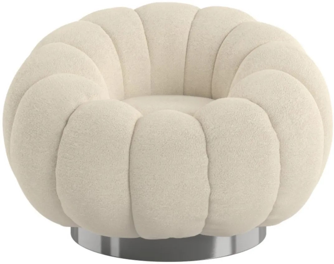 Lily Pumpkin Swivel Accent Chair in Cream Boucle by Emerald Home Furnishings