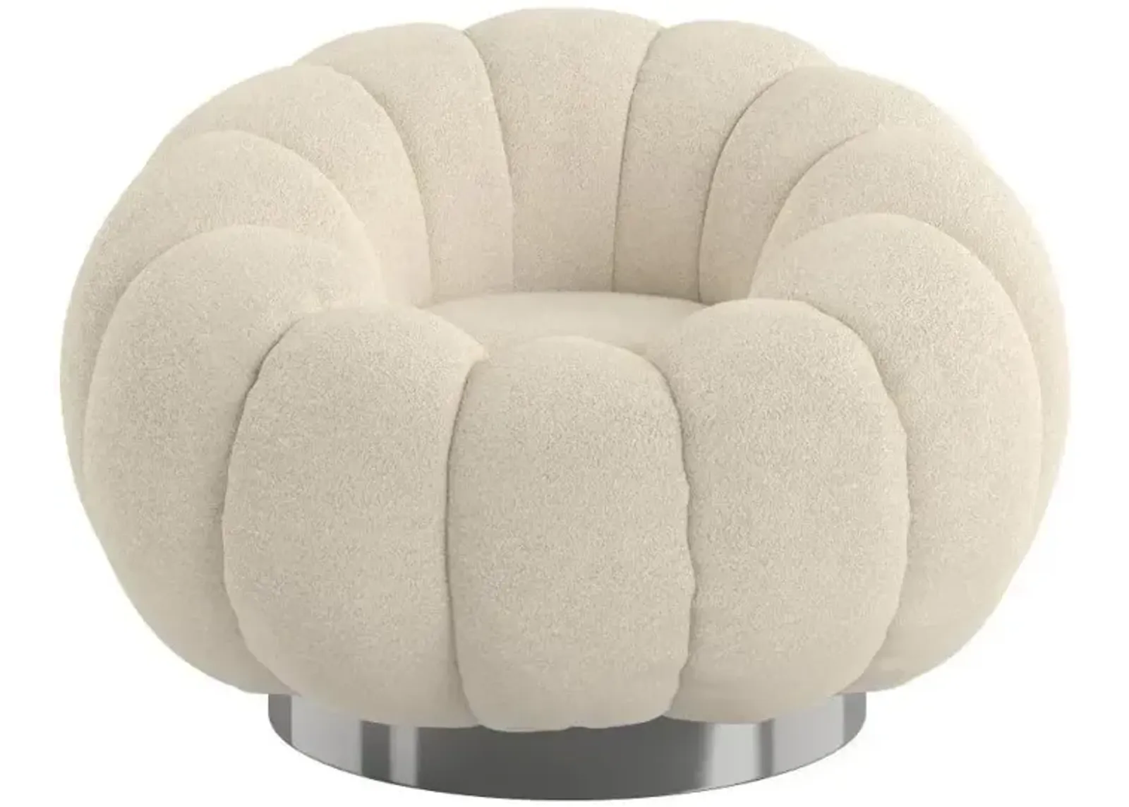 Lily Pumpkin Swivel Accent Chair in Cream Boucle by Emerald Home Furnishings