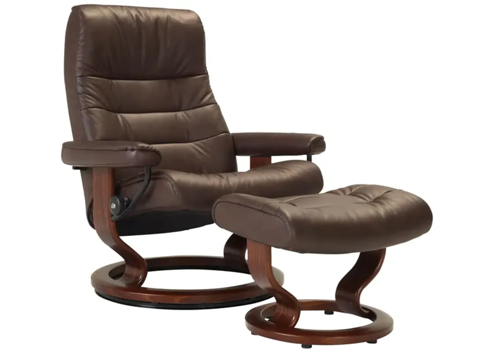 Stressless Opal Large Leather Reclining Chair and Ottoman in Paloma Chocolate by Stressless