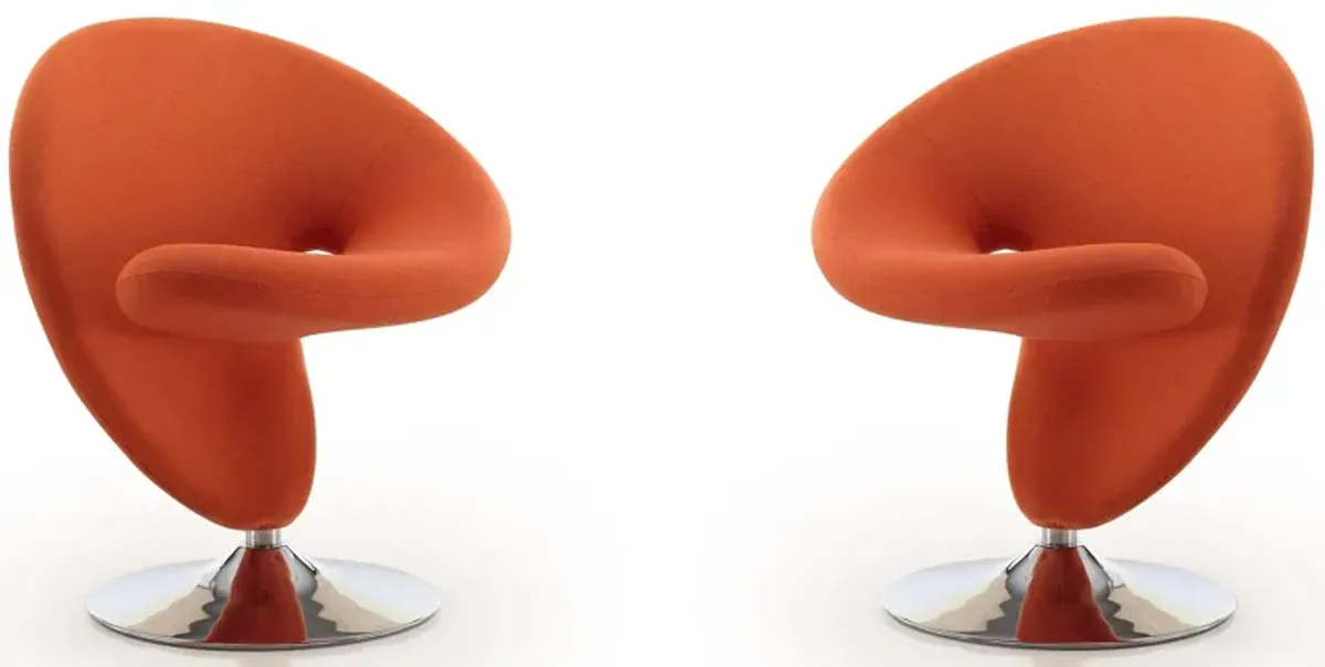 Curl Swivel Accent Chair (Set of 2) in Orange and Polished Chrome by Manhattan Comfort