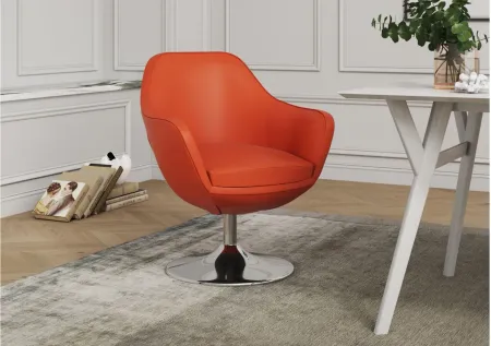 Caisson Swivel Accent Chair in Orange and Polished Chrome by Manhattan Comfort