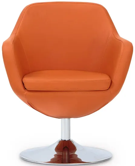 Caisson Swivel Accent Chair in Orange and Polished Chrome by Manhattan Comfort