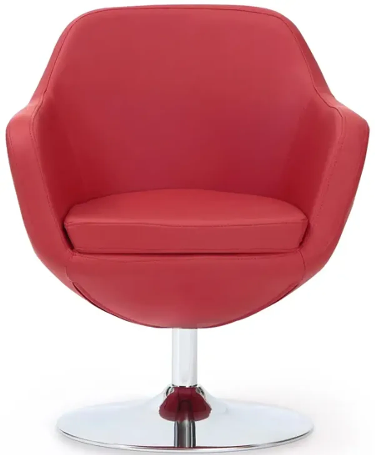 Caisson Swivel Accent Chair in Red and Polished Chrome by Manhattan Comfort