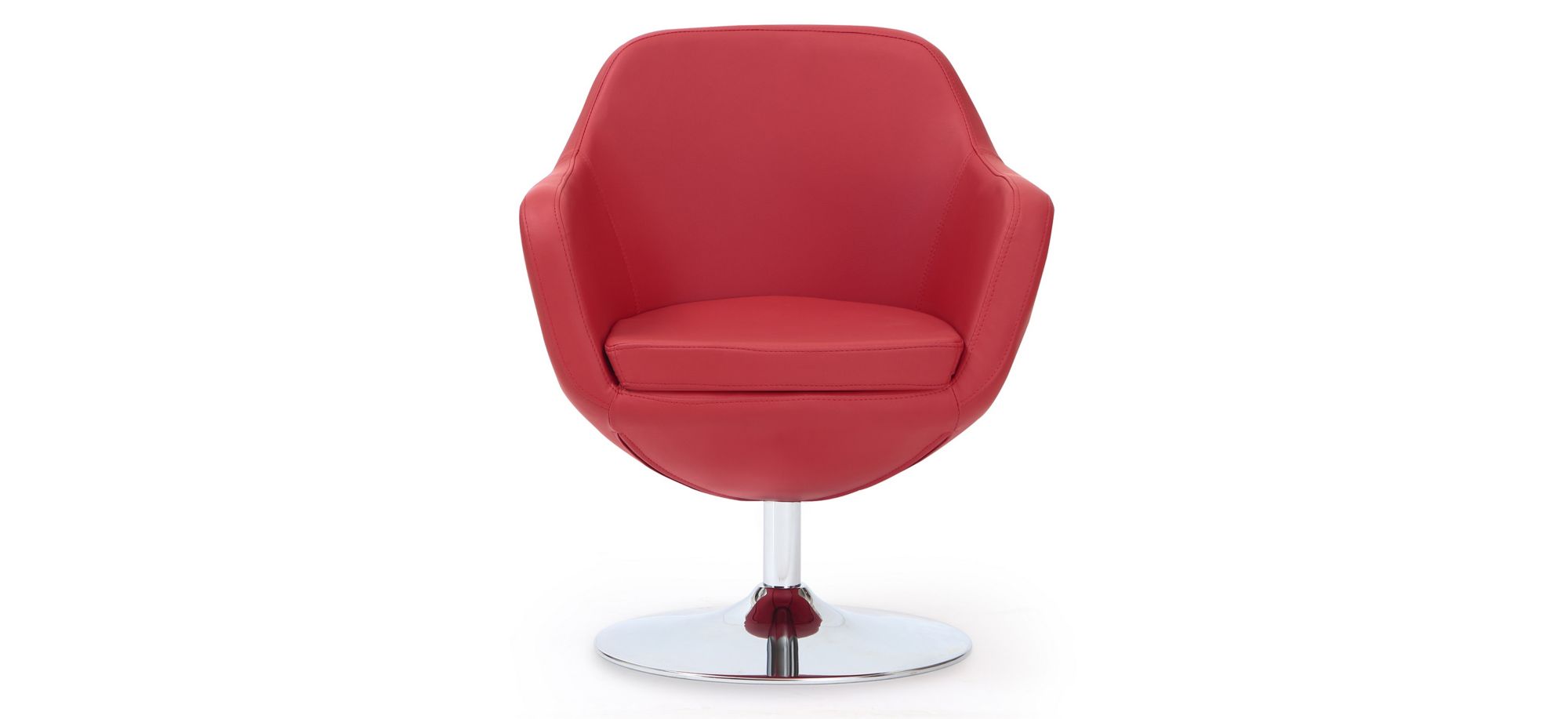 Caisson Swivel Accent Chair in Red and Polished Chrome by Manhattan Comfort