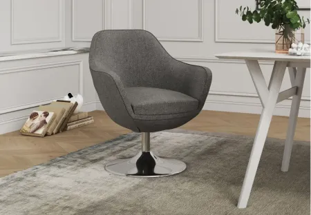 Caisson Swivel Accent Chair in Grey and Polished Chrome by Manhattan Comfort