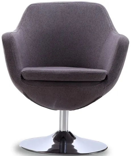 Caisson Swivel Accent Chair in Grey and Polished Chrome by Manhattan Comfort