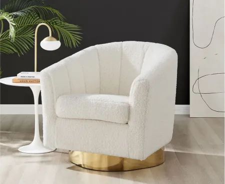 Natasha Swivel Accent Chair in Shearling Beige by New Pacific Direct