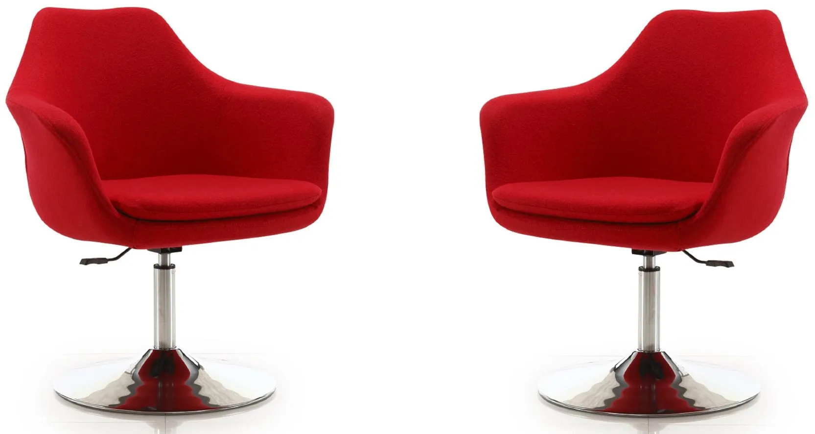 Kinsey Adjustable Height Swivel Accent Chair (Set of 2) in Red and Polished Chrome by Manhattan Comfort