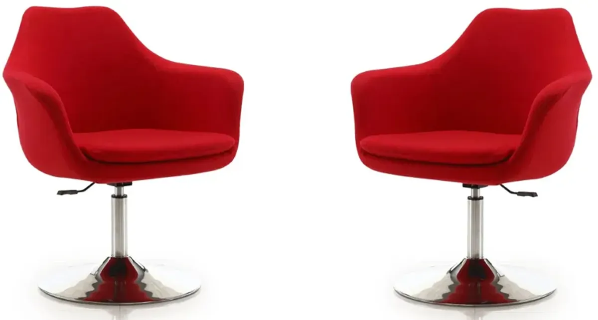 Kinsey Adjustable Height Swivel Accent Chair (Set of 2) in Red and Polished Chrome by Manhattan Comfort