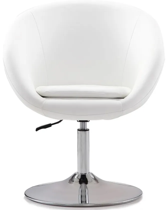 Hopper Swivel Adjustable Height Chair in White and Polished Chrome by Manhattan Comfort