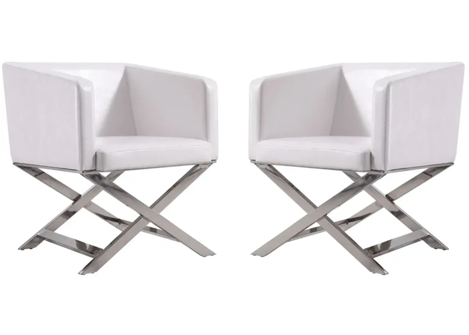 Hollywood Lounge Accent Chair (Set of 2) in White and Polished Chrome by Manhattan Comfort