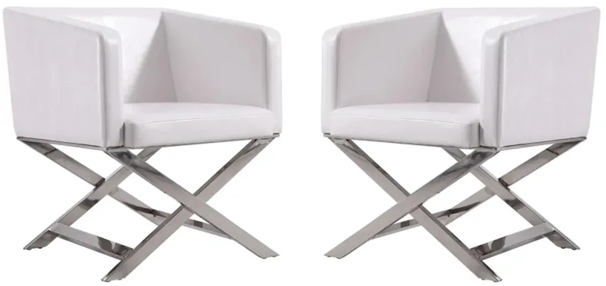 Hollywood Lounge Accent Chair (Set of 2) in White and Polished Chrome by Manhattan Comfort