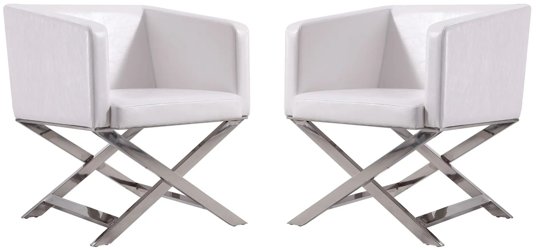 Hollywood Lounge Accent Chair (Set of 2) in White and Polished Chrome by Manhattan Comfort