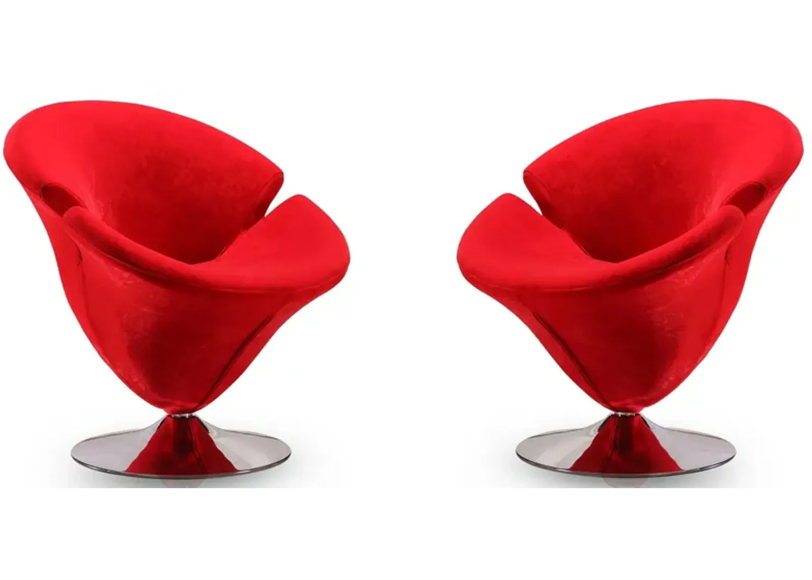 Tulip Swivel Accent Chair (Set of 2) in Red and Polished Chrome by Manhattan Comfort