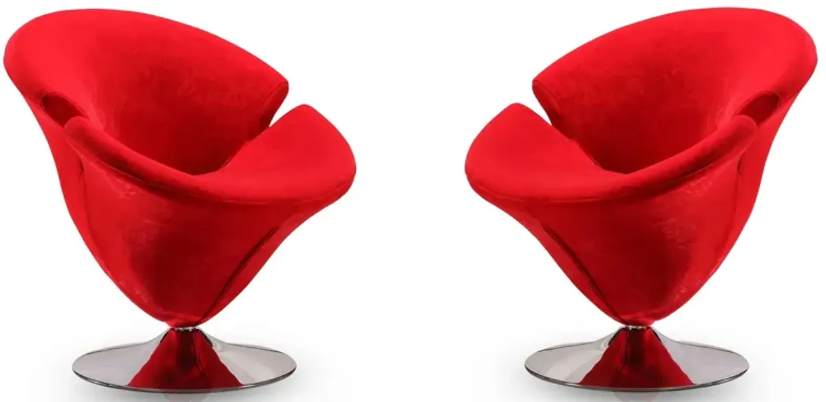 Tulip Swivel Accent Chair (Set of 2) in Red and Polished Chrome by Manhattan Comfort