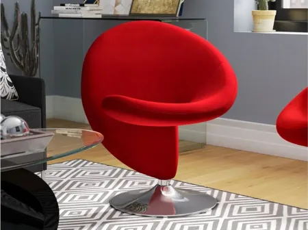 Curl Swivel Accent Chair in Red and Polished Chrome by Manhattan Comfort