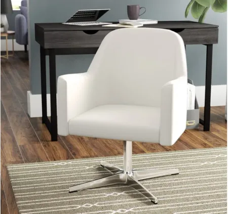 Pelo Adjustable Height Swivel Accent Chair in White and Polished Chrome by Manhattan Comfort