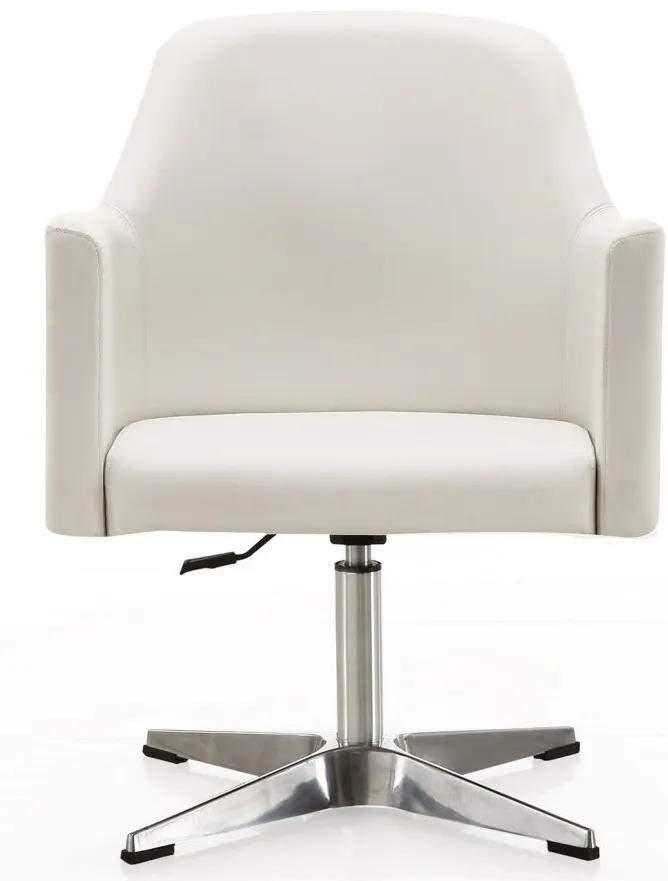 Pelo Adjustable Height Swivel Accent Chair in White and Polished Chrome by Manhattan Comfort