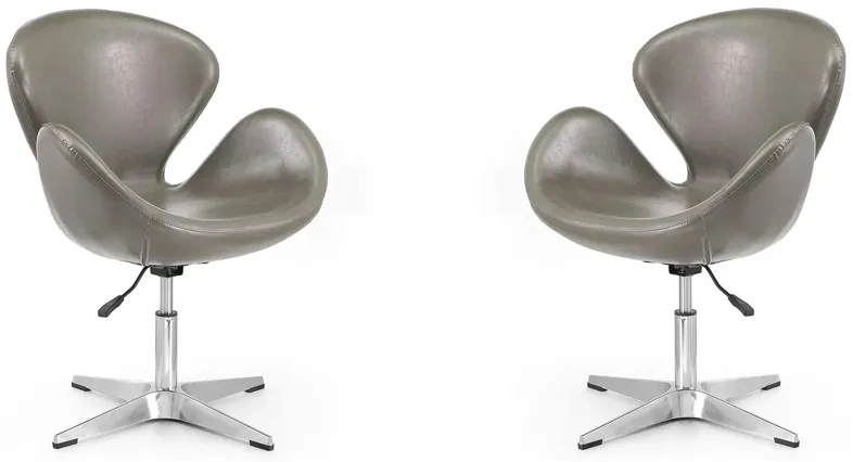 Raspberry Adjustable Swivel Chair (Set of 2) in Pebble and Polished Chrome by Manhattan Comfort