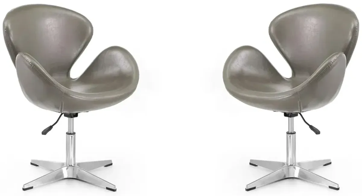 Raspberry Adjustable Swivel Chair (Set of 2) in Pebble and Polished Chrome by Manhattan Comfort