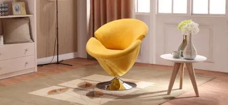 Tulip Swivel Accent Chair in Yellow and Polished Chrome by Manhattan Comfort