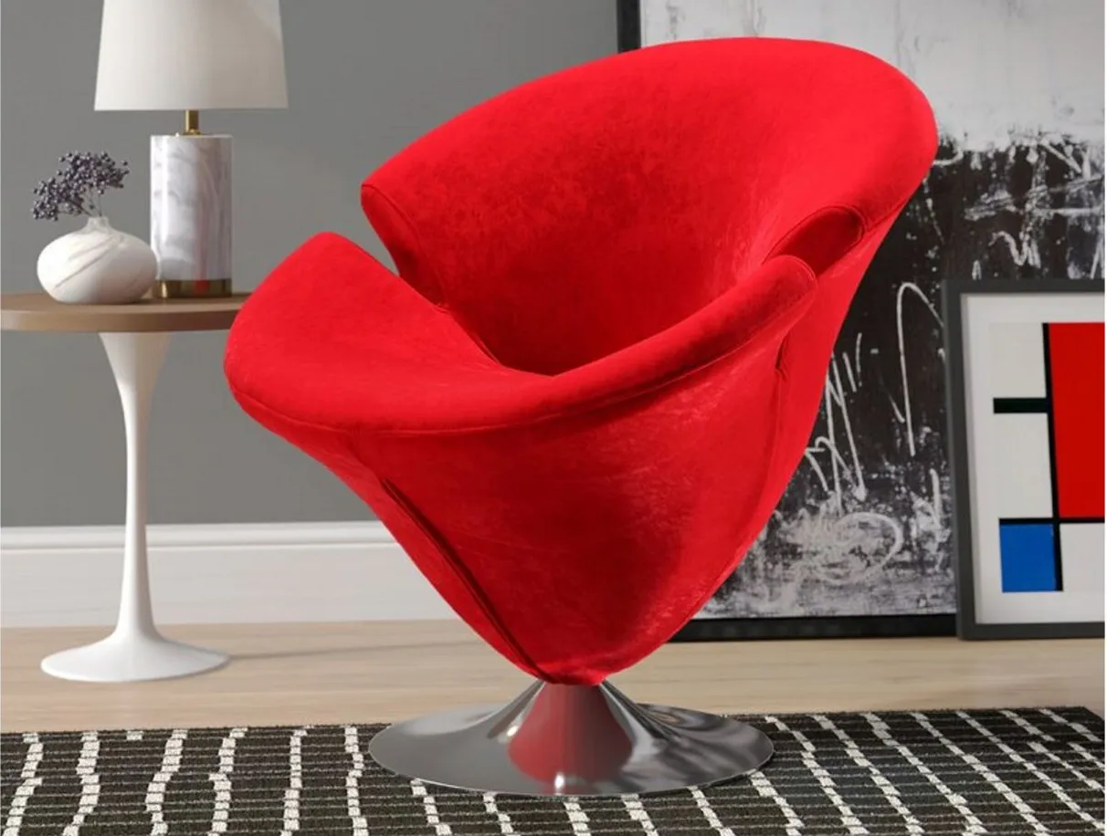 Tulip Swivel Accent Chair in Red and Polished Chrome by Manhattan Comfort