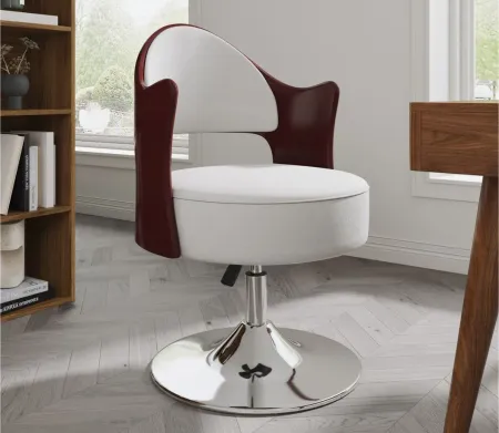 Bopper Adjustable Height Swivel Accent Chair in White and Polished Chrome by Manhattan Comfort