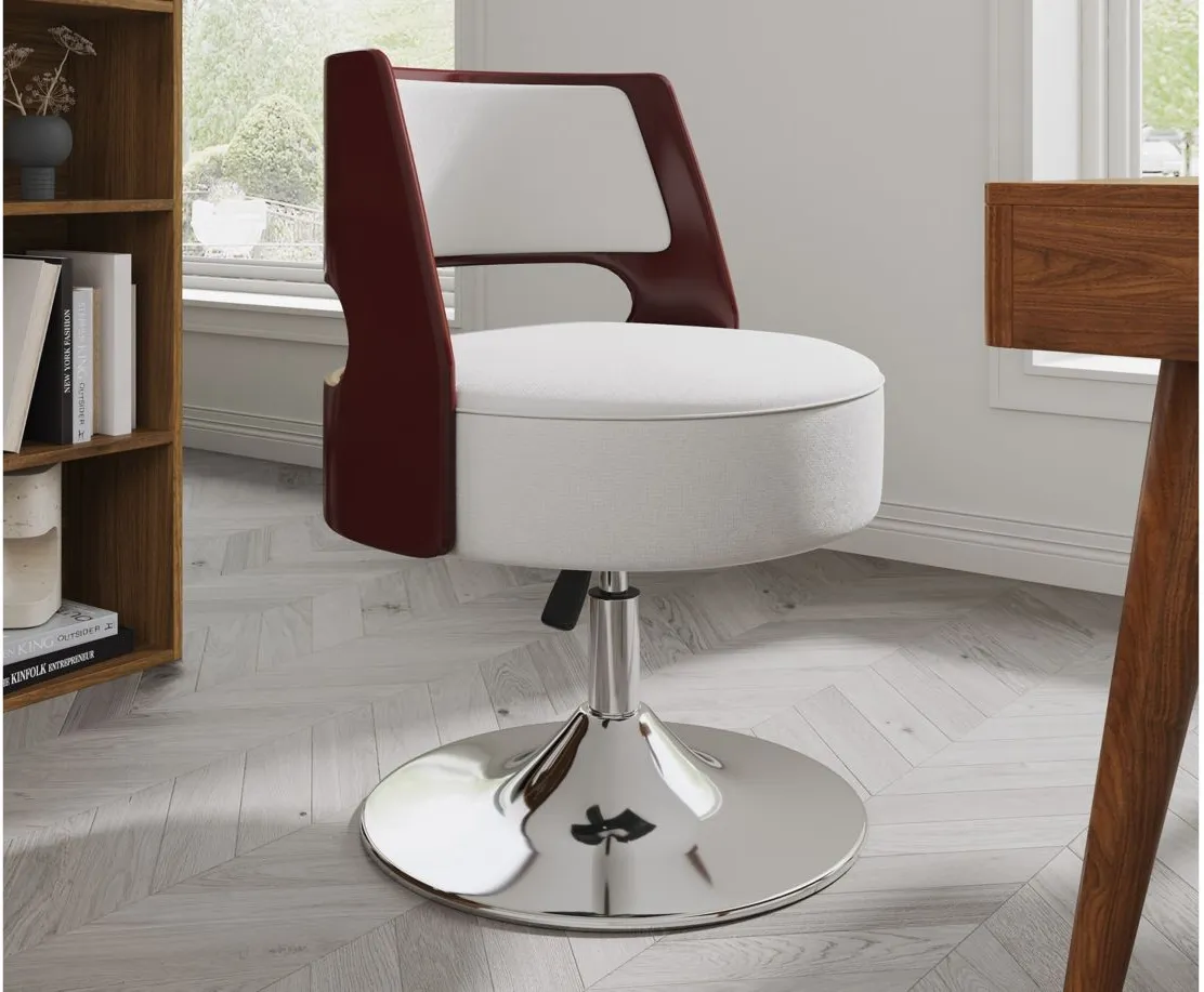 Salon Adjustable Height Swivel Accent Chair in White and Polished Chrome by Manhattan Comfort