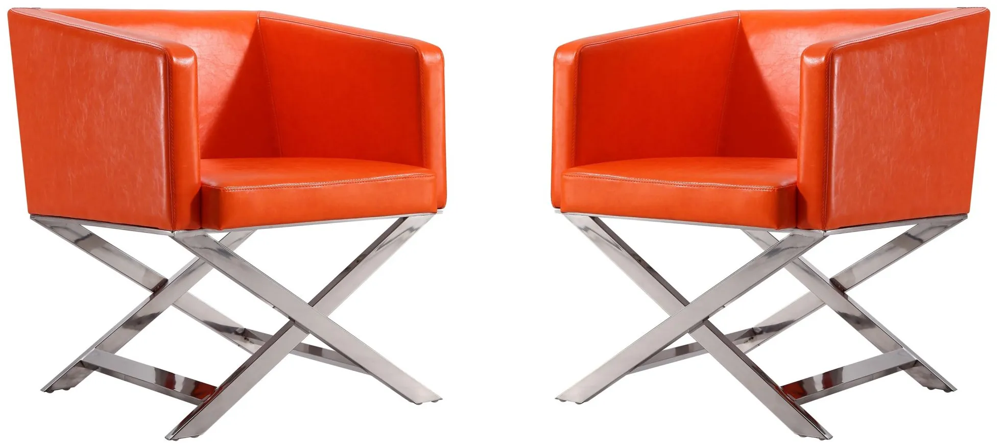 Hollywood Lounge Accent Chair (Set of 2) in Orange and Polished Chrome by Manhattan Comfort