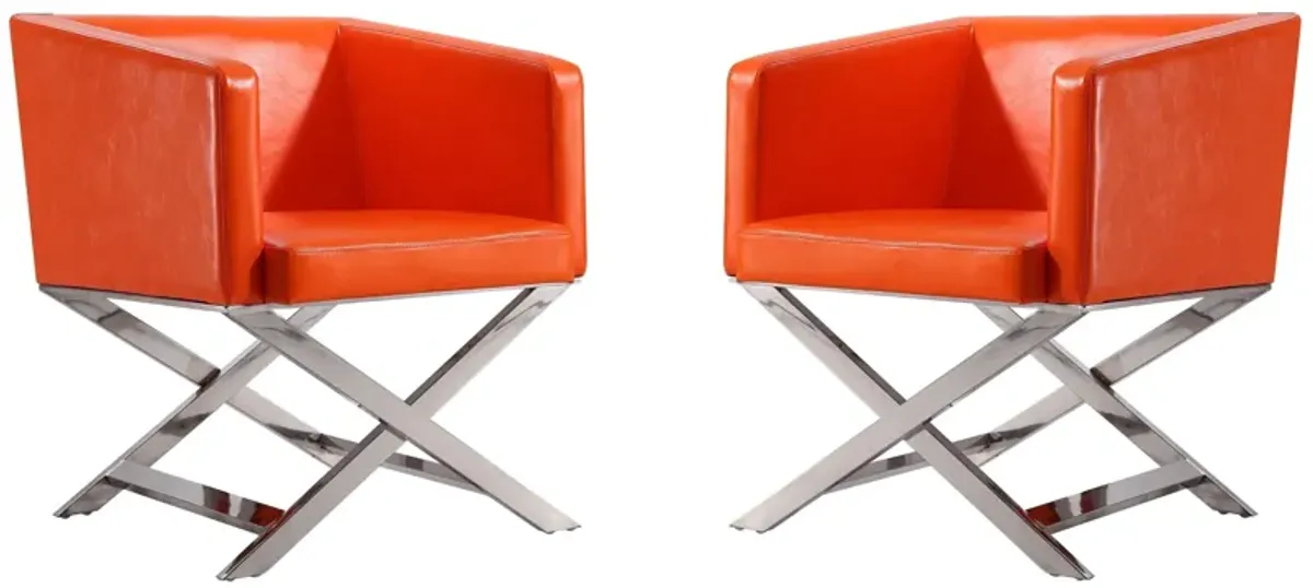 Hollywood Lounge Accent Chair (Set of 2) in Orange and Polished Chrome by Manhattan Comfort