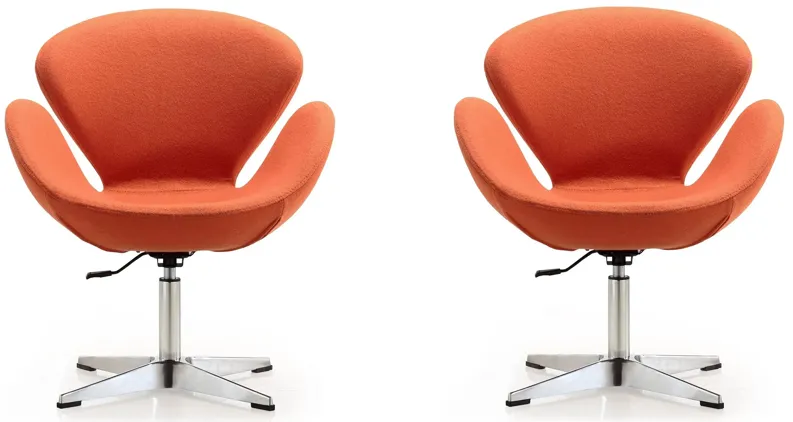 Raspberry Adjustable Swivel Chair (Set of 2) in Orange and Polished Chrome by Manhattan Comfort