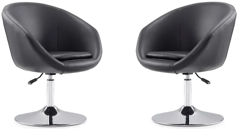 Hopper Swivel Adjustable Height Faux Leather Chair (Set of 2) in Black and Polished Chrome by Manhattan Comfort