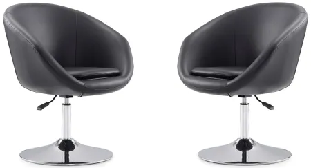 Hopper Swivel Adjustable Height Faux Leather Chair (Set of 2) in Black and Polished Chrome by Manhattan Comfort