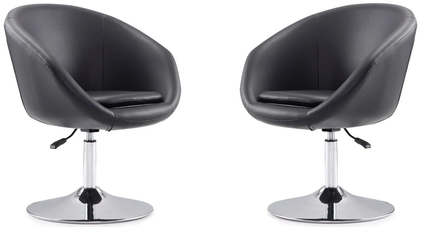 Hopper Swivel Adjustable Height Faux Leather Chair (Set of 2) in Black and Polished Chrome by Manhattan Comfort
