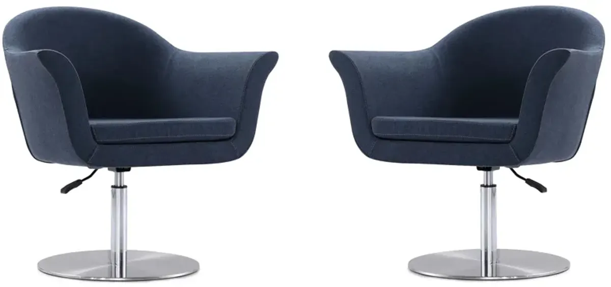 Voyager Swivel Adjustable Accent Chair (Set of 2) in Smokey Blue and Brushed Metal by Manhattan Comfort