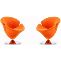 Tulip Swivel Accent Chair (Set of 2) in Orange and Polished Chrome by Manhattan Comfort