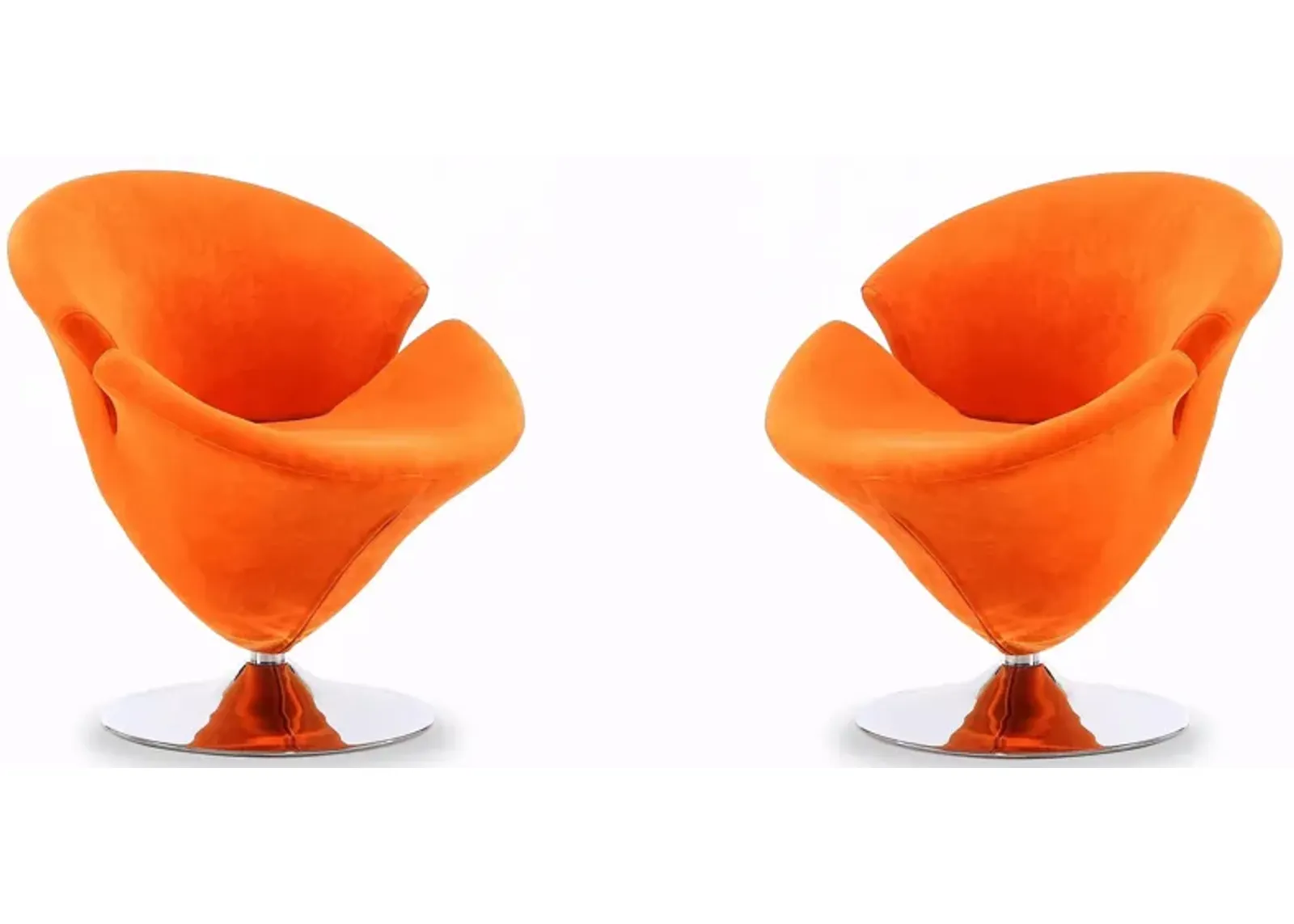 Tulip Swivel Accent Chair (Set of 2) in Orange and Polished Chrome by Manhattan Comfort