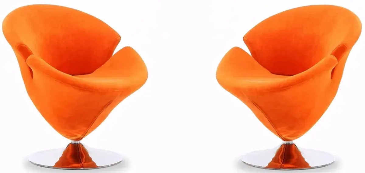 Tulip Swivel Accent Chair (Set of 2) in Orange and Polished Chrome by Manhattan Comfort