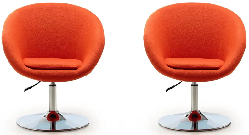 Hopper Swivel Adjustable Height Chair (Set of 2) in Orange and Polished Chrome by Manhattan Comfort