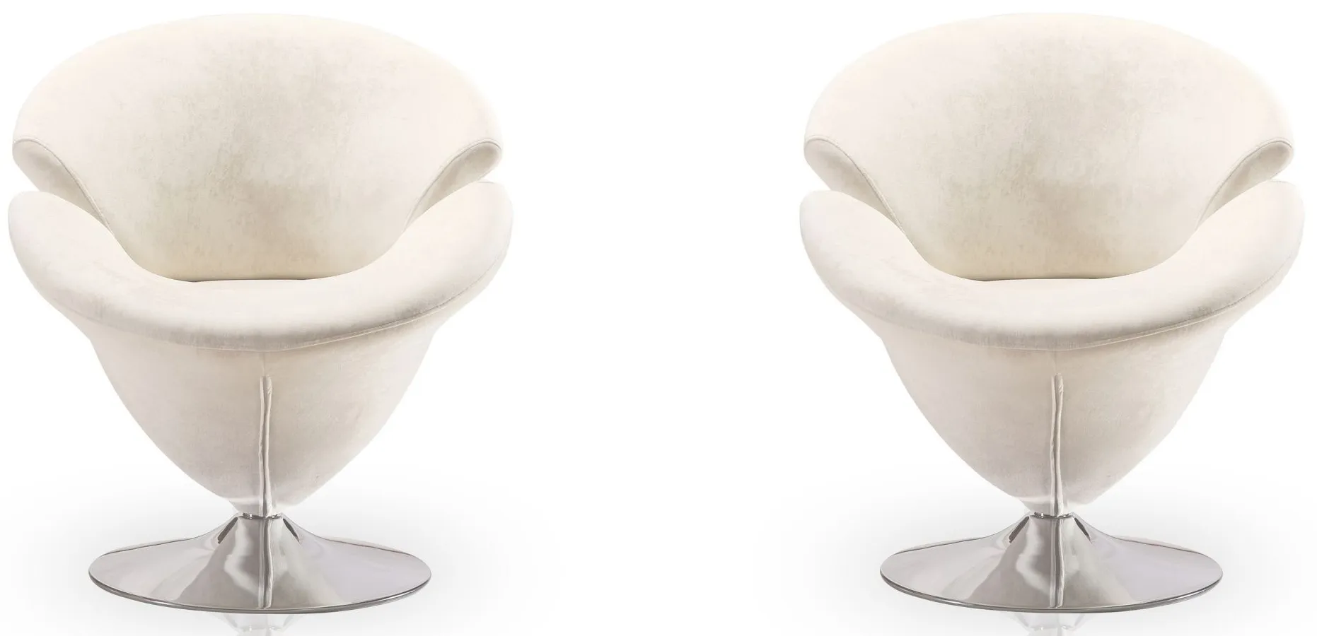 Tulip Swivel Accent Chair (Set of 2) in White and Polished Chrome by Manhattan Comfort