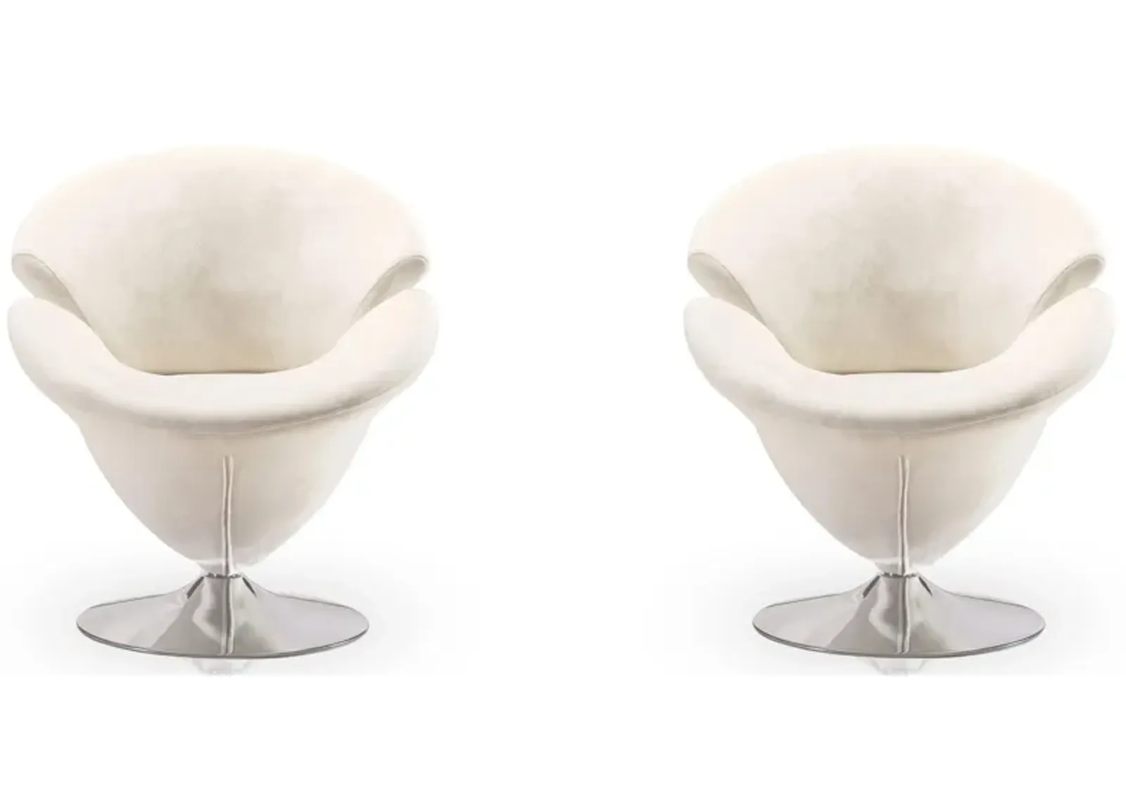 Tulip Swivel Accent Chair (Set of 2) in White and Polished Chrome by Manhattan Comfort