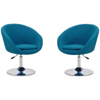 Hopper Swivel Adjustable Height Chair (Set of 2) in Blue and Polished Chrome by Manhattan Comfort