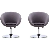 Hopper Swivel Adjustable Height Chair (Set of 2) in Grey and Polished Chrome by Manhattan Comfort